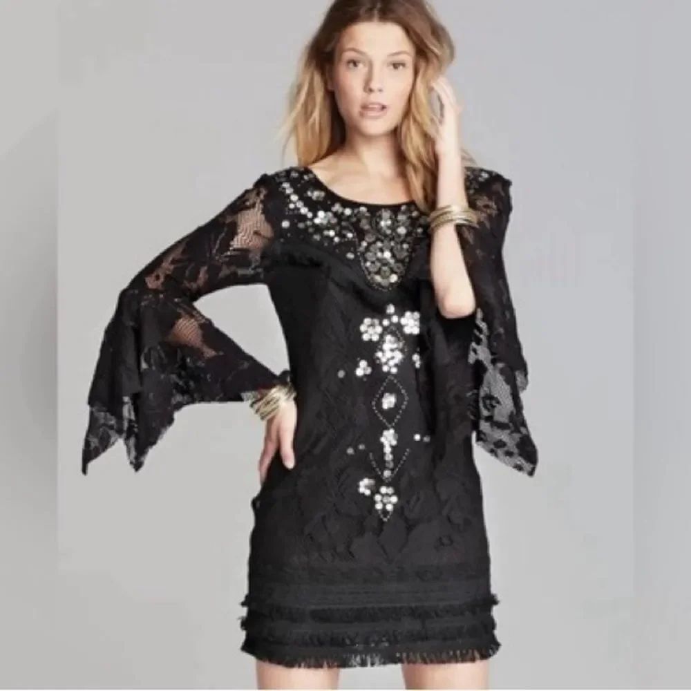 Free People | Shell Game Shift Dress in black with embellished sequins | 2